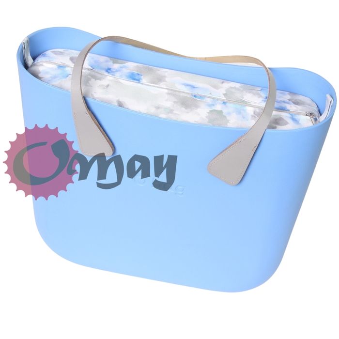 Siwy organizer do OBAG MINI kwiaty niebieskie wnętrze OMAY