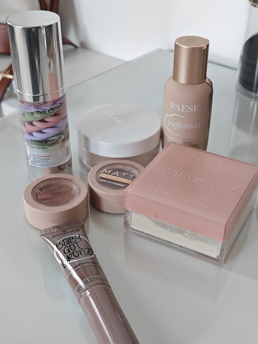 Zestaw 7 kosmetyków do makijażu - niuqi, neo makeup, paese, essence, claresa, wibo