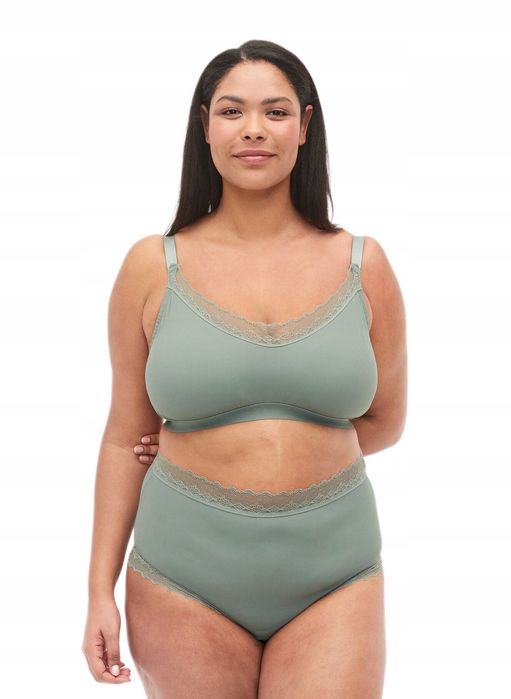 Zizzi 44 2xl Prążkowany Elastyczny Biustonosz Top Z Koronką Plus Size