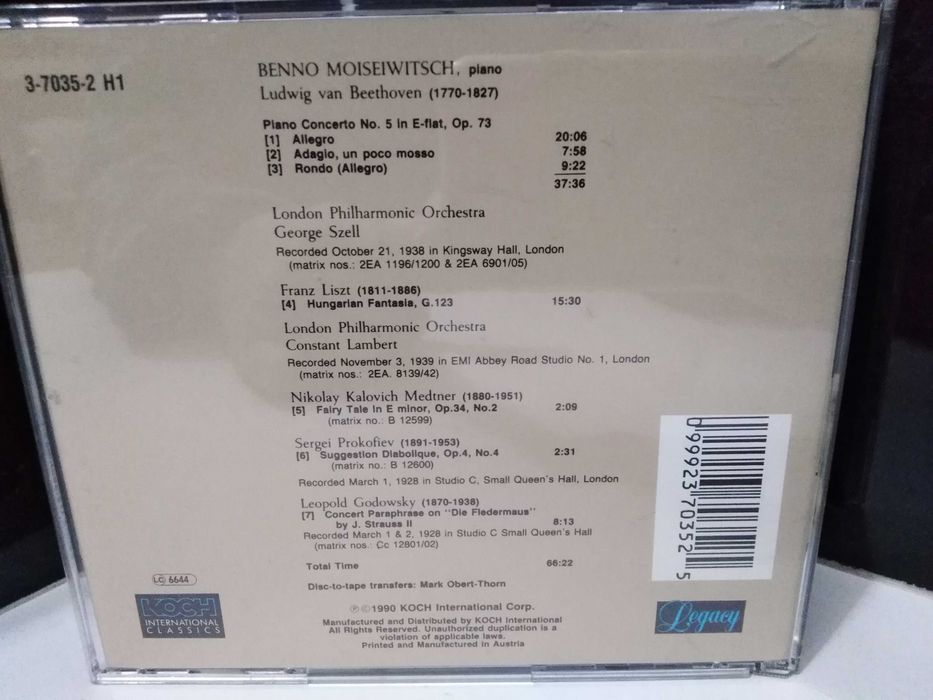 Cd Benno Moiseiwitsch -A Centenary Celebration.