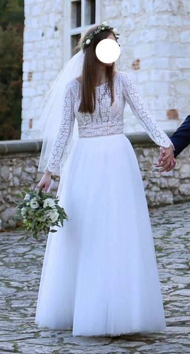 Suknia ślubna, boho, długi koronkowy rękaw, Elizabeth Passion, literaA