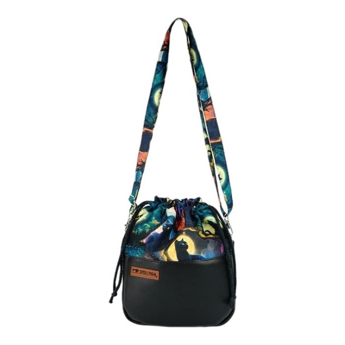 Mała Damska Torebka na ramię Czarny Kot - Czarna skóra ekologiczna