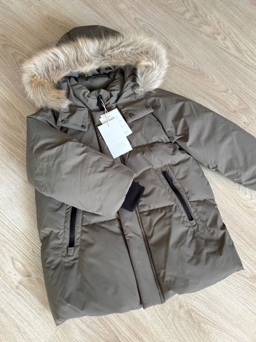 Довгий пуховик Zara 50% перо і 50% пух водовідштовхувальний