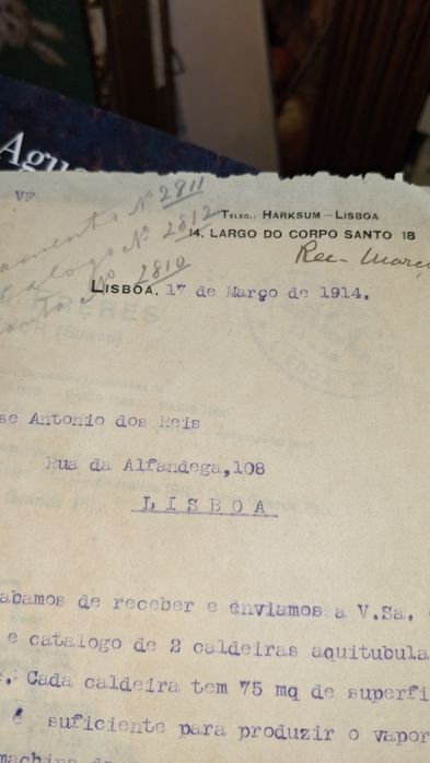 Carta 1914 catslogos antigos caldeiras sulzer freres