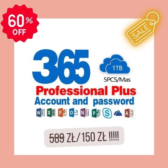 Microsoft 365 Pro Plus (Office 365) 5 urządzeń 1 rok