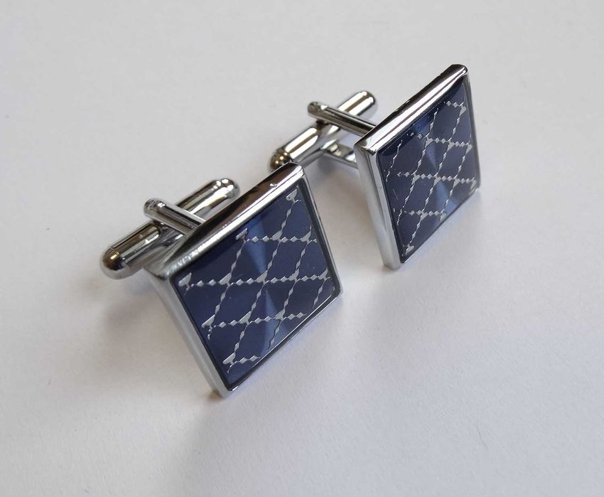 Klasyczne spinki mankietowe do koszuli niebieskie ślub wesele komunię