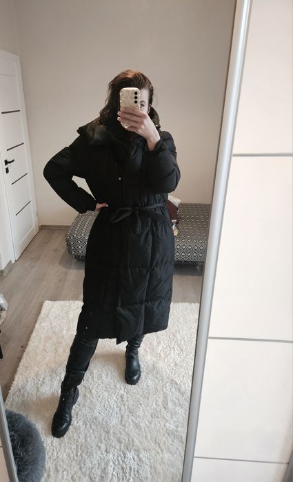 Długa pikowana kurtka plaszcz zimowy xl 42