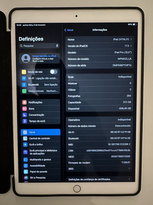 IPAD PRO 10,5 512GB com WIFI e Cellular (4G)