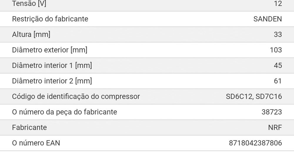 Embraiagem magnética compresor A/C