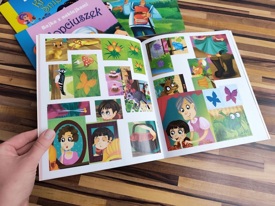 Kuferek bajek książeczki z naklejkami Pinokio kopciuszek czerwony kapt