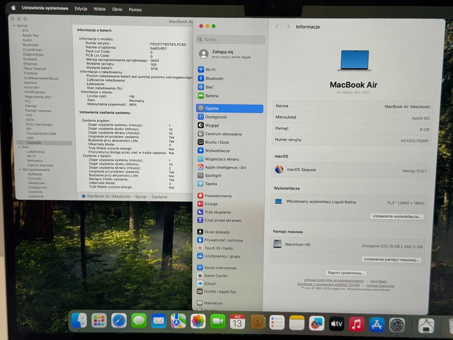 MacBook Air 15 2023 M2 98% Kondycji 8GB 256GB Super Stan Pudło Gwaranc