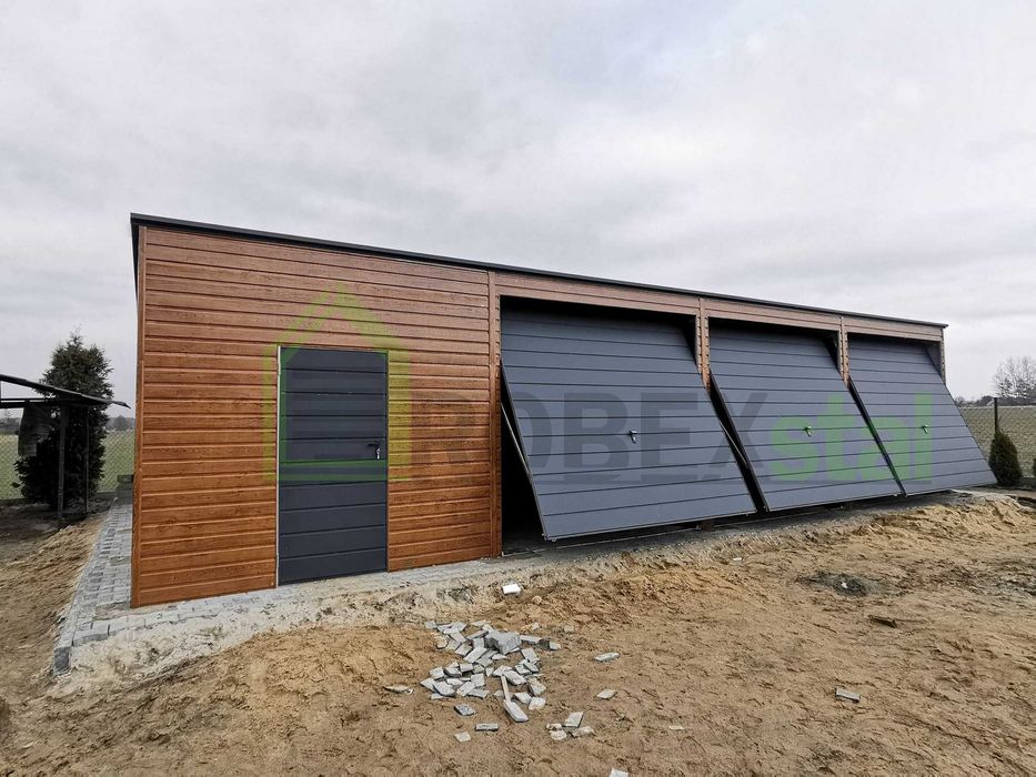 Garaż blaszany drewnopodobny 12x8 złoty dąb orzech każdy wymiar