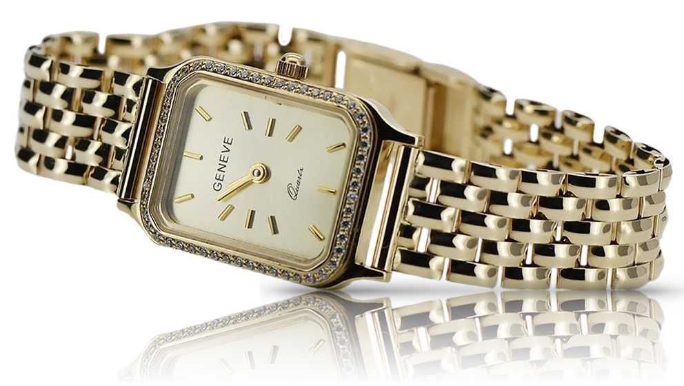 Złoty zegarek z bransoletą damską 14k włoski Geneve lw055y&lbw004y