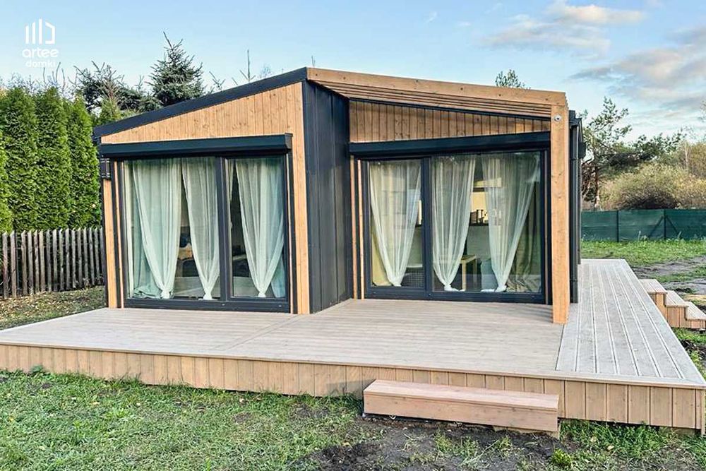 Domek modułowy całoroczny , drewniany , 35m2 , Bez zezwoleń na budowę