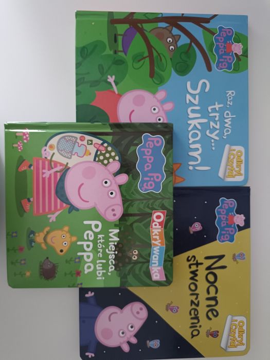 3 książki Świnka Peppa z serii Odrywaj i czytaj oraz odkrywanka