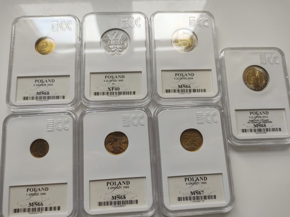 Lot monet w graidingu GCN 7szt