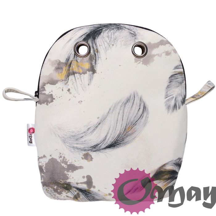 Beżowy organizer OBAG 50 jajo welur pióra czarne 2kieszenie wkład OMAY