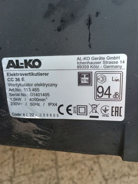 Wertykulator AL-KO uszkodzony, na części