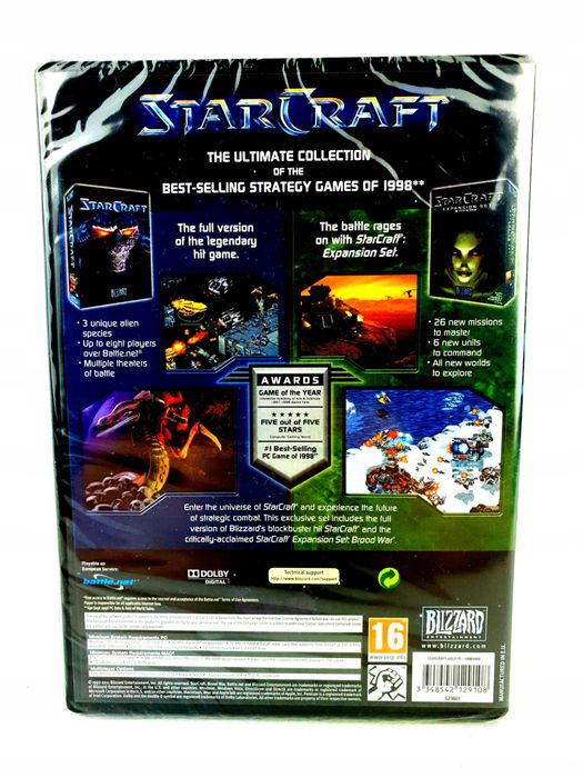 Starcraft + Broodwar Oryginalne wydanie angielskie Fabryczna folia / egzemplarz kolekcjonerski
