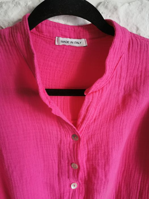 Made in Italy Oversize nowa muślinowa koszula bawełna różowa piękna