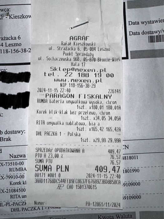 Zlew z baterią i korkiem klik-klak