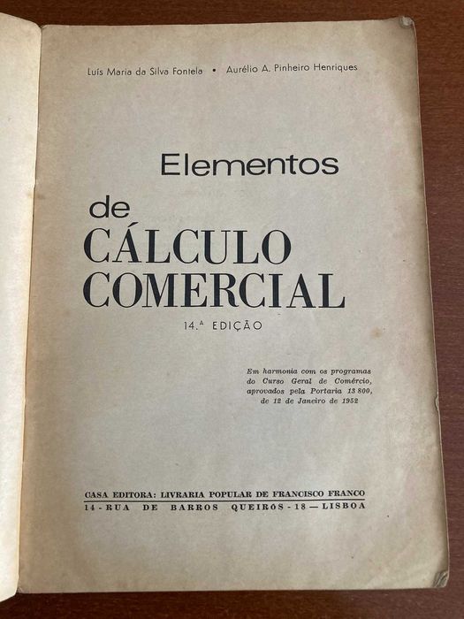 Elementos de Cálculo Comercial - Ensino Técnico Profissional