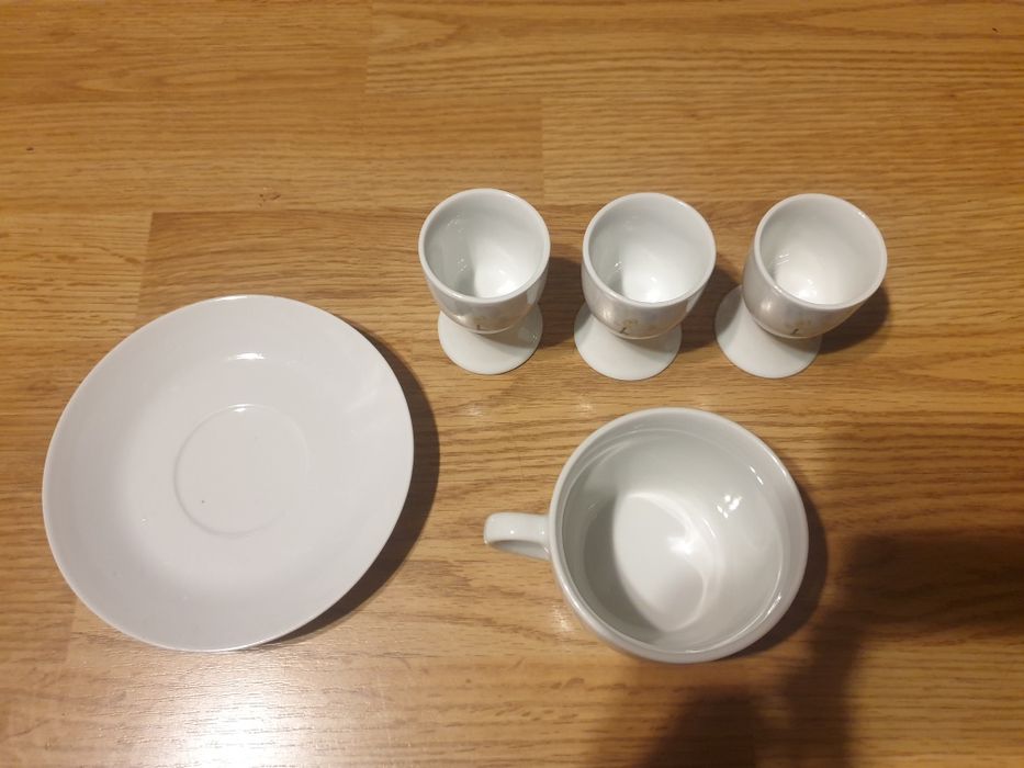 Zestaw śniadaniowy 5 elem. storczyk biały kieliszek na jajka filiżanka