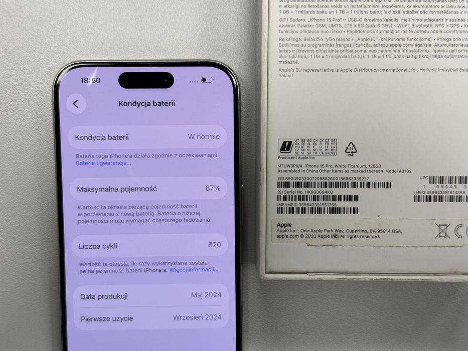 iPhone 15 Pro White Titanium 128GB | 87% kondycji