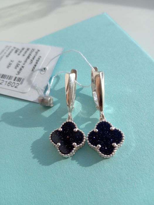 Срібні сережки Ніч Каіру Van Cleef Ван Кліф чорні підвіски вісюлькі