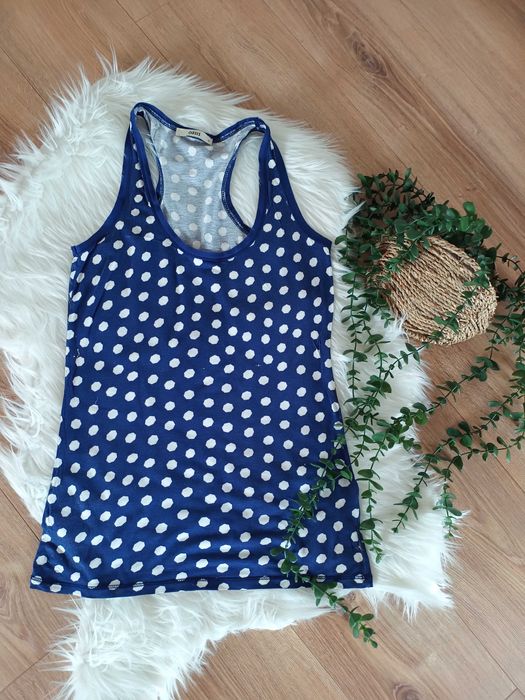 oasis 38M granatowa bluzka koszulka damska bez rekawow w grochy kropki