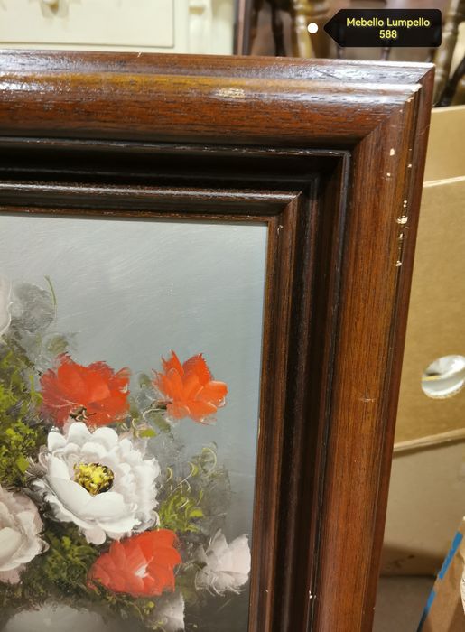 Obraz kwiaty białe czerwone bukiet w drewnianej ramie sygnowany 588