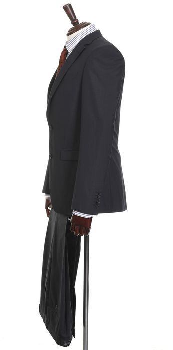 MANGUUN modny granatowy garnitur męski w krateczkę slim fit r. 46