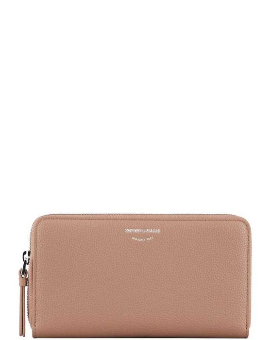 EMPORIO ARMANI luksusowy damski portfel skórzany HAZELNUT