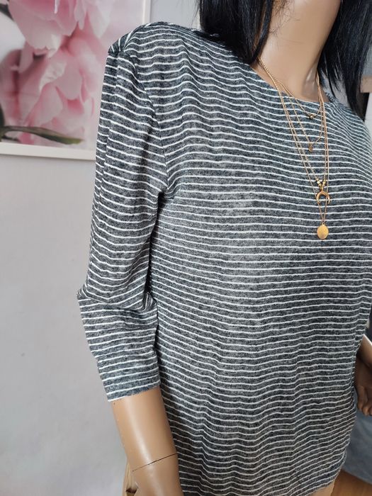 Szara bluzka w białe paski dłuższy tył LEN Esprit rozm S