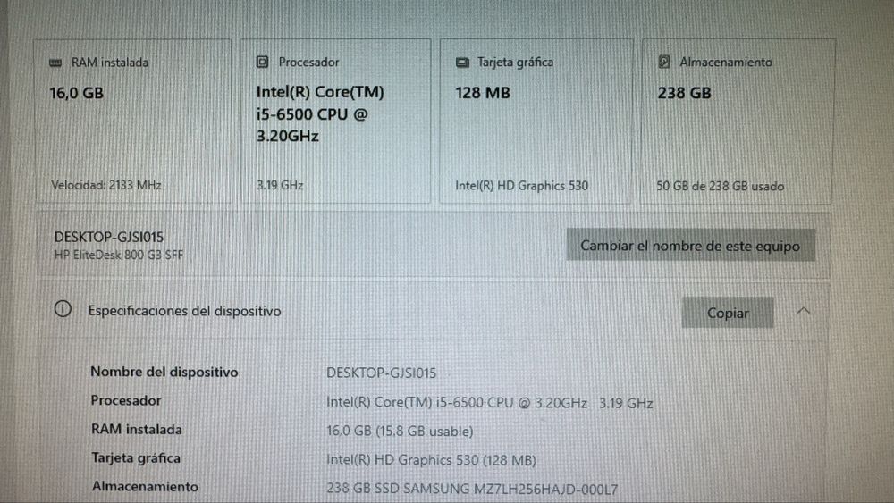 Desktop HP EliteDesk 800 G3 SFF i5 - 16GB Ram - SSD 240GB
