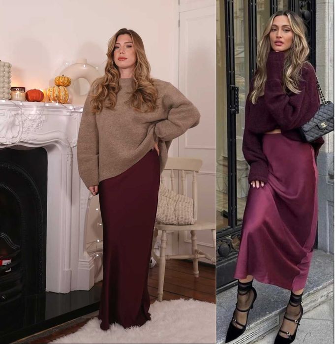 Zara максі сатинова атласна спідниця кольору марсала бургунді (віскоза