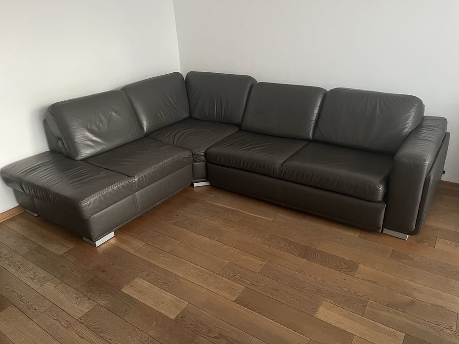 Narożnik skórzany etap sofa, rozkladany, z pojemnikiem na pościel