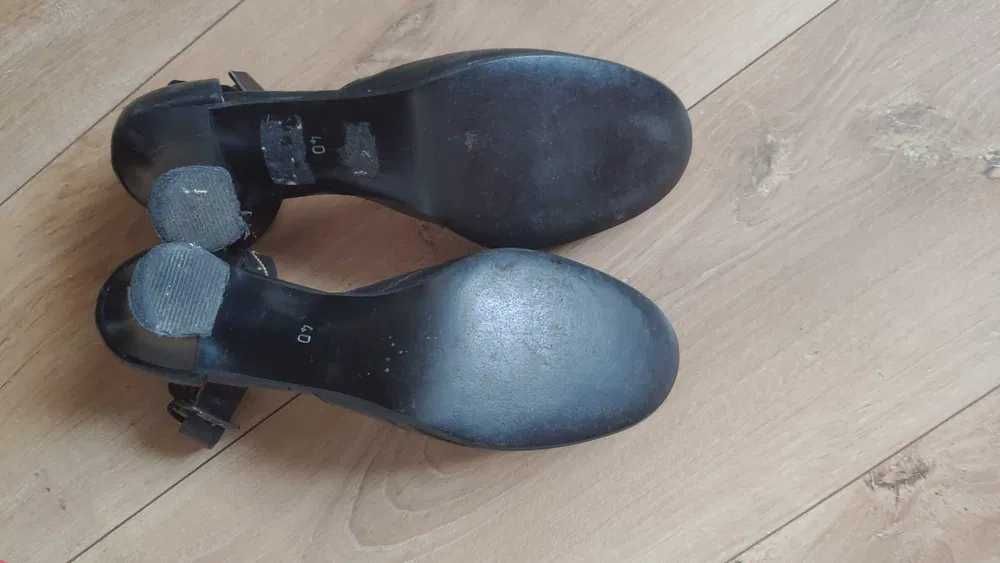 Czółenka na słupku skóra czarne Mateo buty boho vintage retro