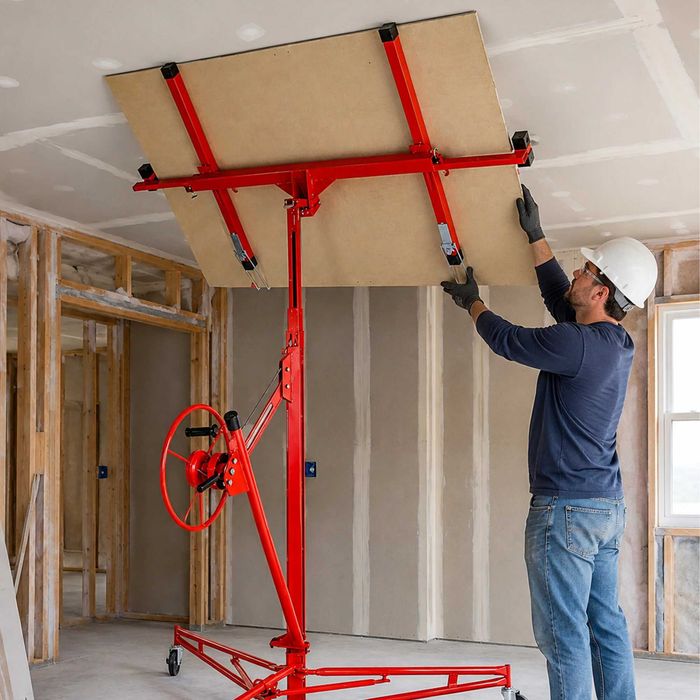 Podnośnik Do Płyt Gipsowych GK Karton Gips Regips OSB 68 kg 3,35 m Winda Sufitowa Stojak Na Kołach