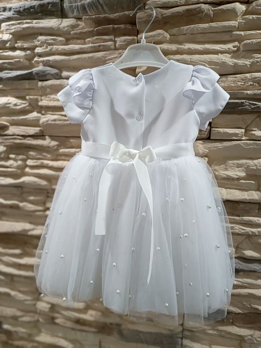 Sukienka ubranie Chrzest Święty r. 62-68 opaska buty komplet