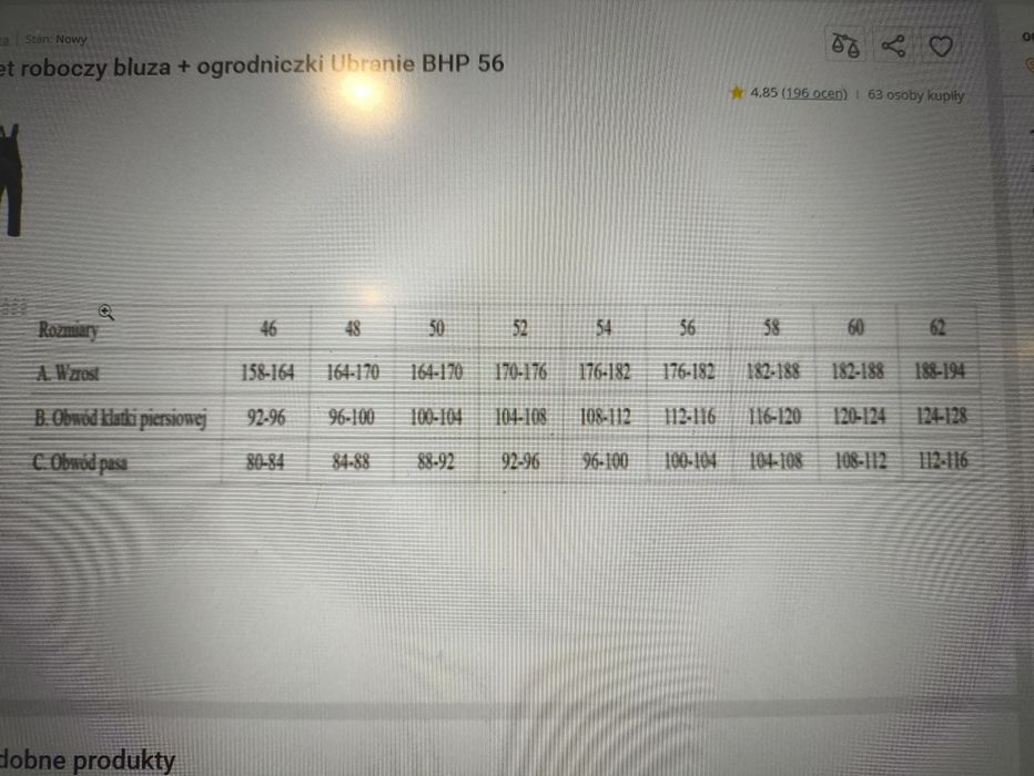 Strój komplet na warsztaty BHP PROCERA PROWORK 56