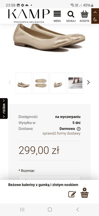 Balerinki skórzane  beżowe z gumką rozm 38