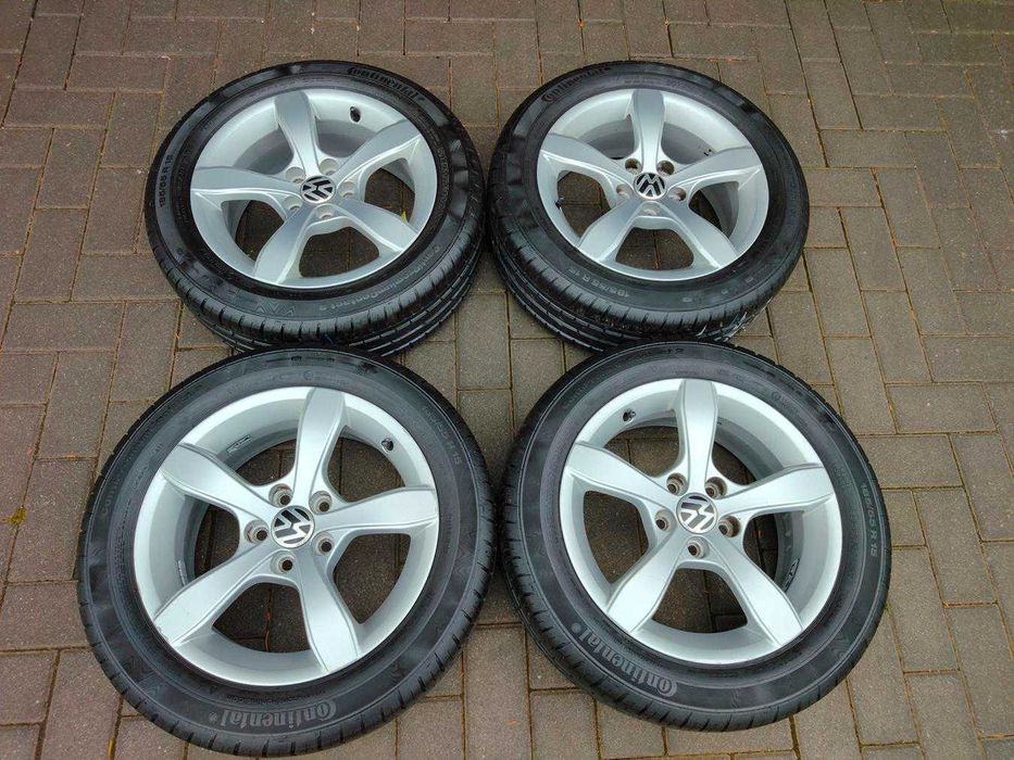 5x100 Koła Letnie Alufelgi R15 VW Polo GTI Fox Bora Golf 4 SKODA Fabia Roomster Seat Ibiza Audi A1 ET29 6j Opony 185/55 CONTINENTAL 5mm Gratis 4szt