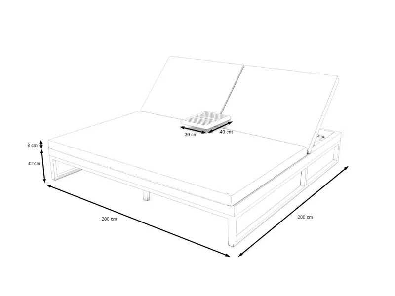 Wodoodporna podwójna leżanka ogrodowa ze stolikiem 200x200