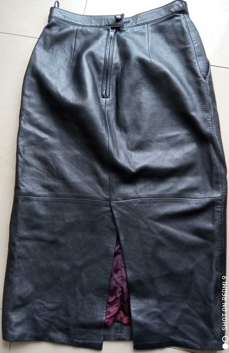 Derimod czarna spódnica 100% skóra naturalna 66 cm pas 36 38