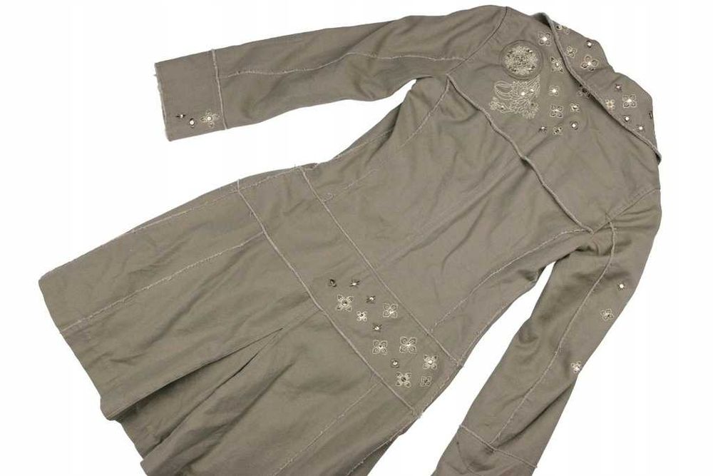 Mango Suit płaszcz boho jeansowy zimny beż hafty S