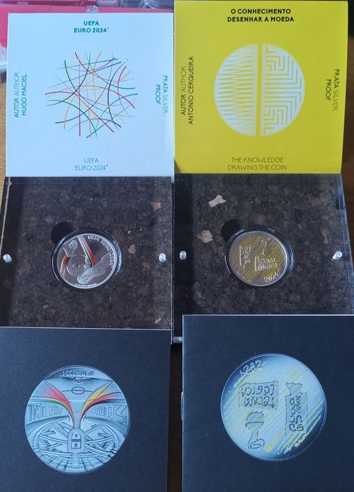 Conjunto 2 moedas Prata-Proof "O conhecimento" + "UEFA 2024"