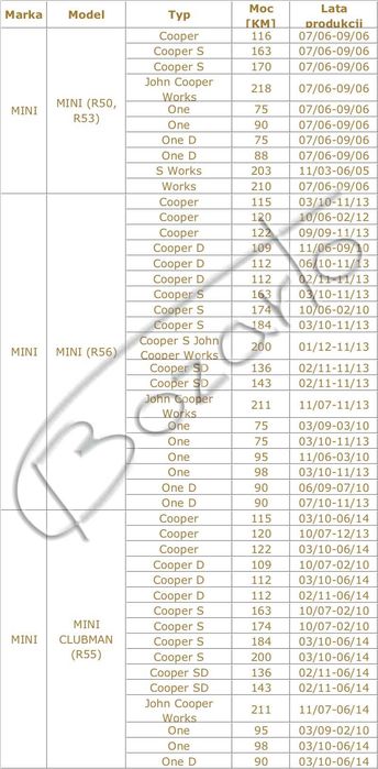 Tarcze hamulcowe Mini R50 R56 ONE R53 Cooper S R52 R57 Cabrio R55 R58