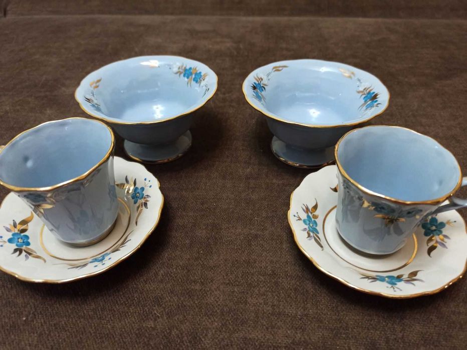 Ексклюзивний кавовий сервіз з тонкого блакитного фарфору з позолотою