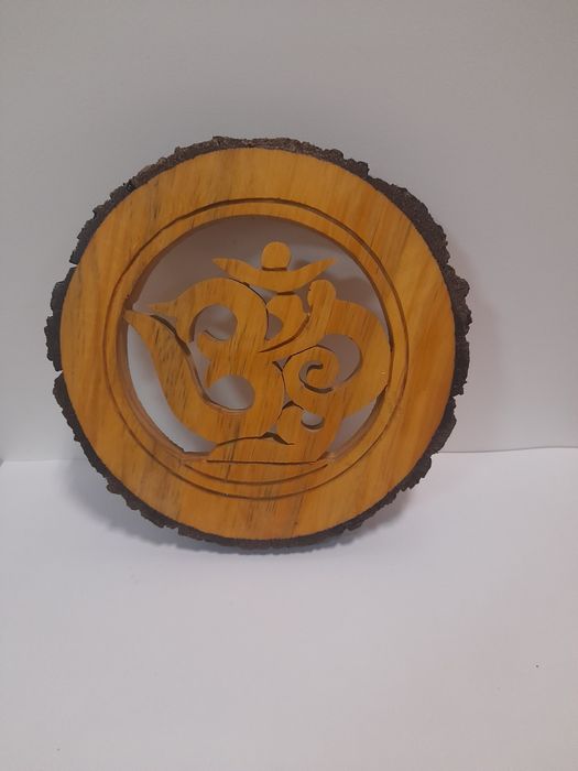 Round Painting, OM Symbol, Made of Wood